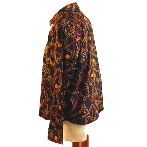 Charter Club Long Sleeve Shirt Sz 12 Abstract Gold Chains Equestrian Career Y2K - Picture 9 of 13